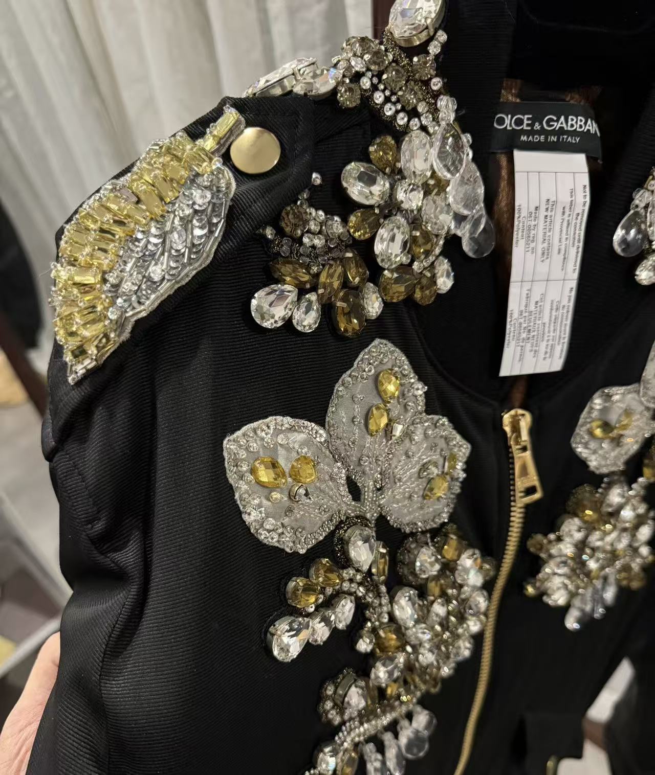 Dolce&Gabbana 16AW Orchid & Crystal Embellished Bomber Jacket