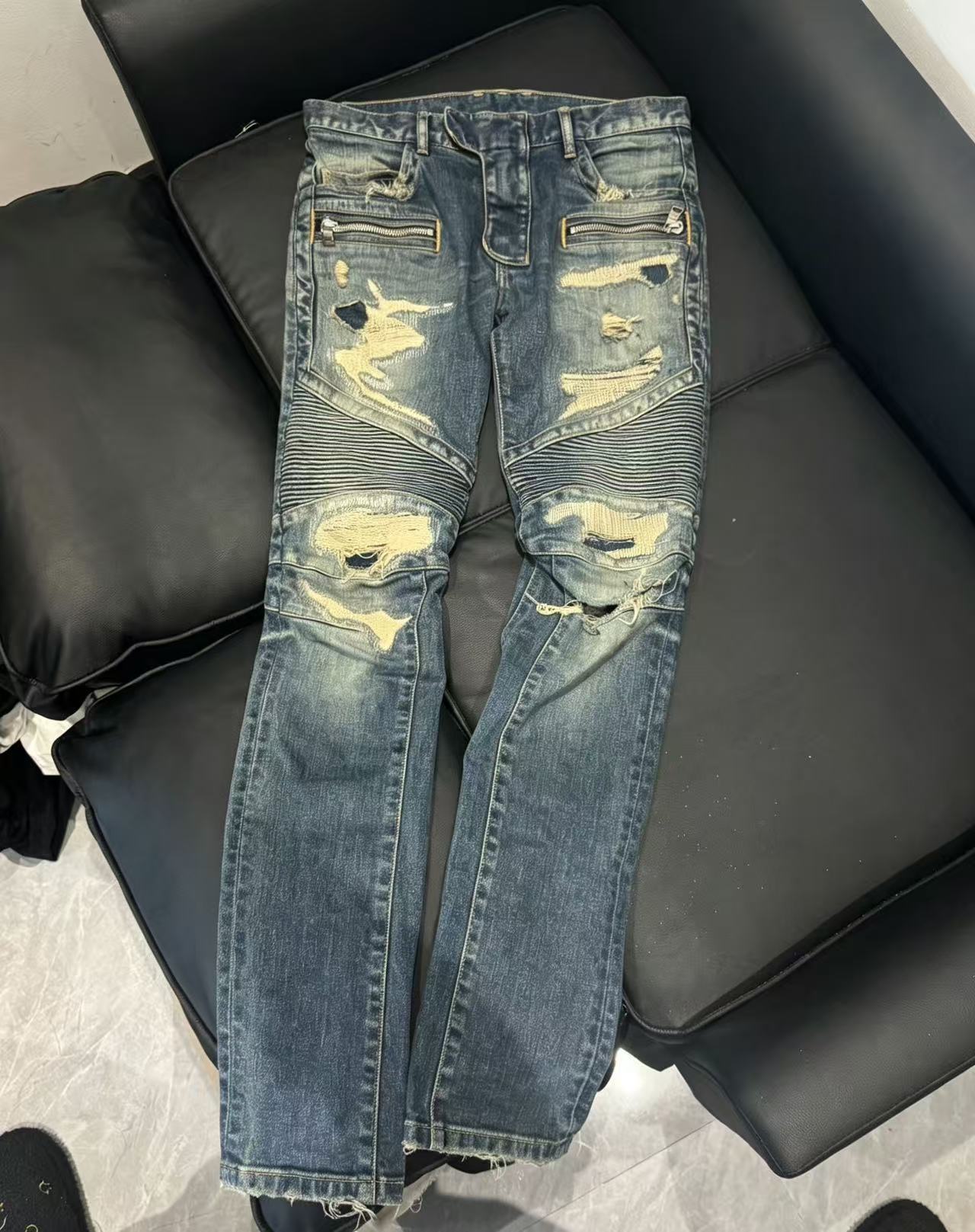 Balmain 13FW Destroyed Biker Jeans