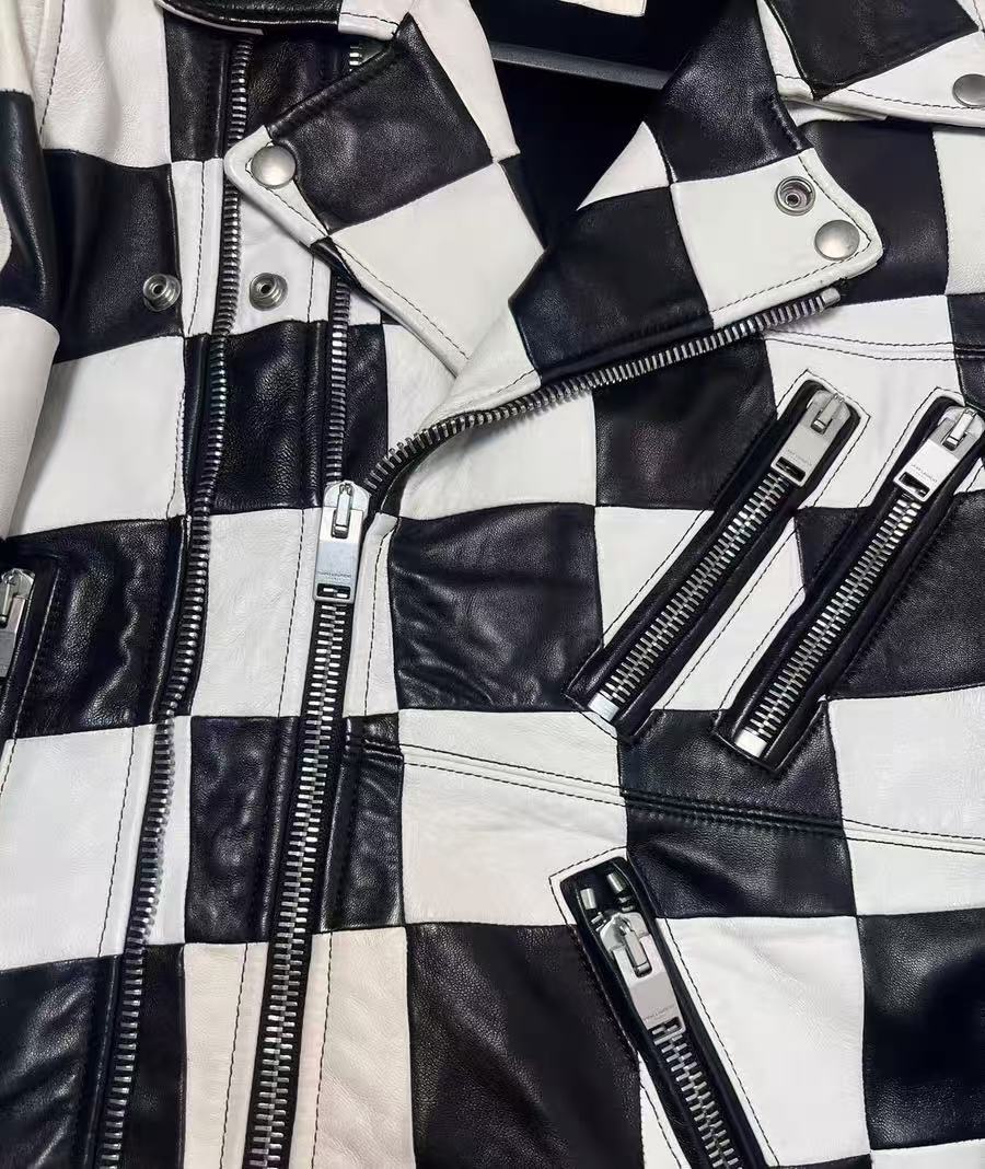 Saint Laurent 14SS Multi-Zip Damier Check Leather Jacket