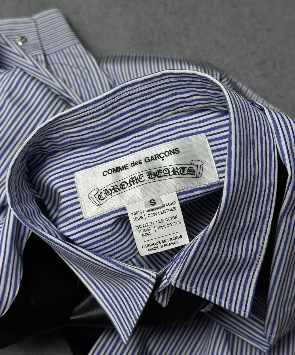 Chrome Hearts Comme des Garcons Leather Front Blue Stripe Shirt