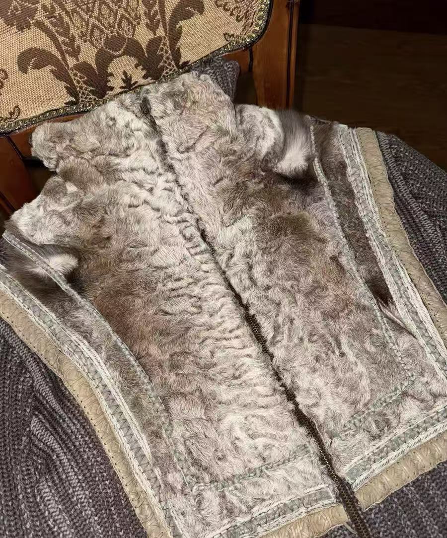 DOLCE&GABBANA Chunky Ribbed Knit Faux Fur Jacket