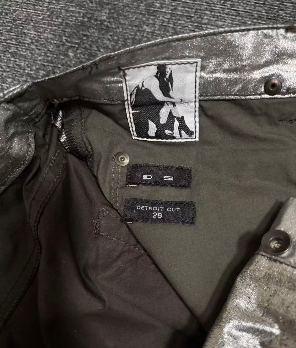 Rick Owens Detroit Cut Silver Wax-Coated Jeans