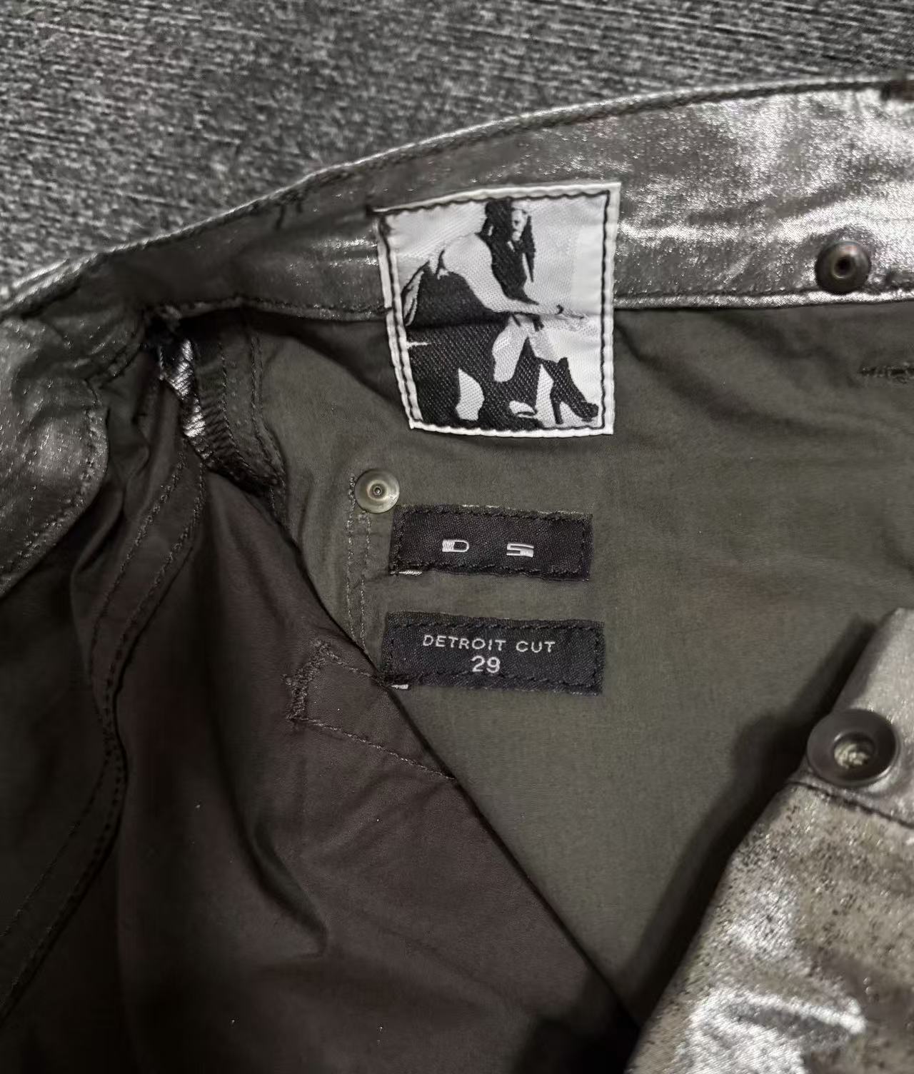 Rick Owens Detroit Cut Silver Wax-Coated Jeans