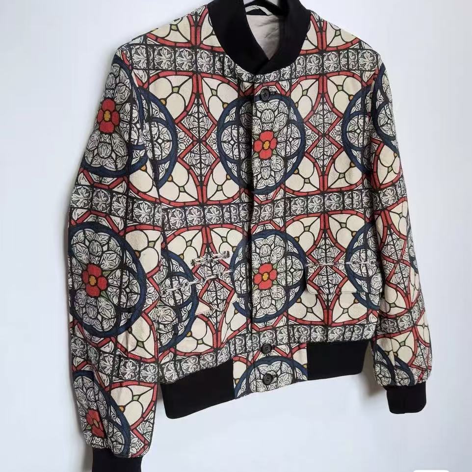 Alexander McQueen 2013FW Stained‑Glass Print Wool Bomber Jacket