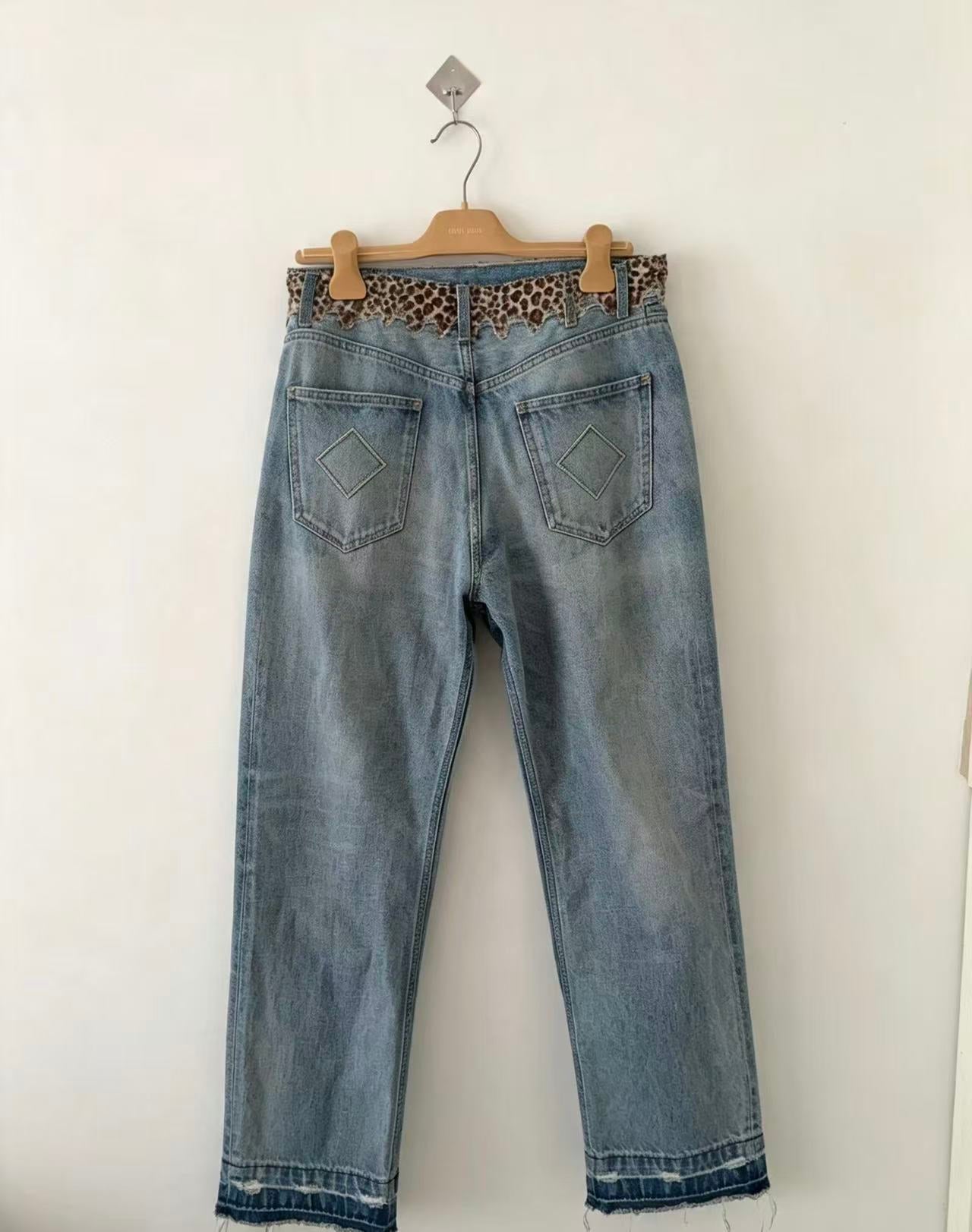 Celine 23SS Wesley Leopard Jeans in Zuma Wash Denim