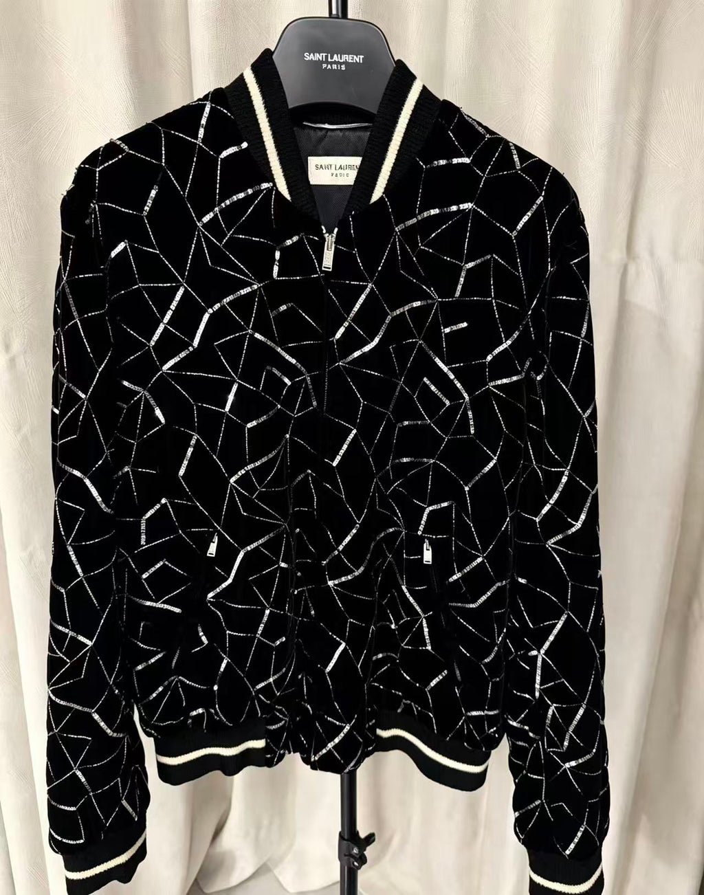 Saint Laurent 19FW Black Sequin Teddy Tangle Jacket