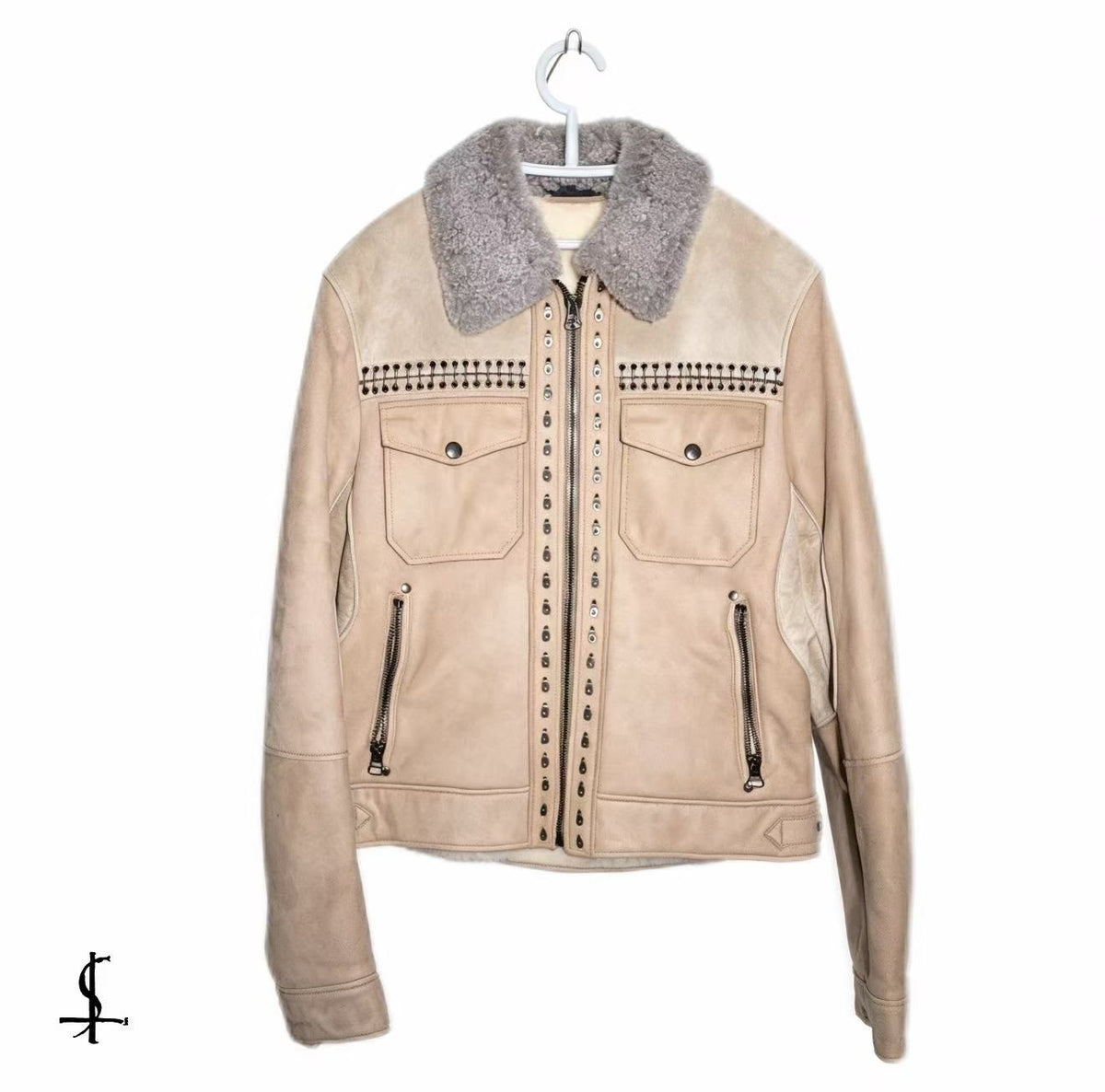 Lanvin 15FW Shearling Suede Studded Jacket