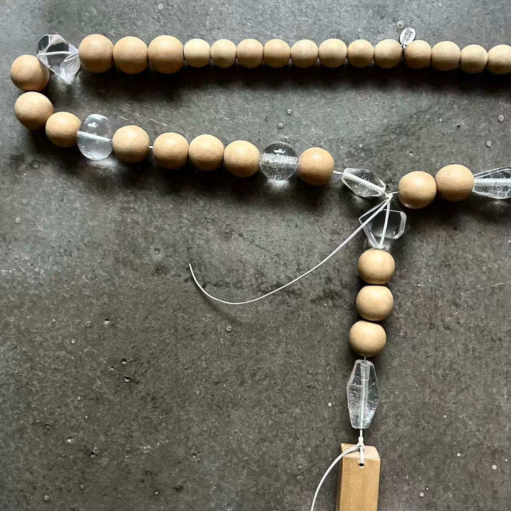 Number Nine 08SS Wooden Rosary Cross Necklace