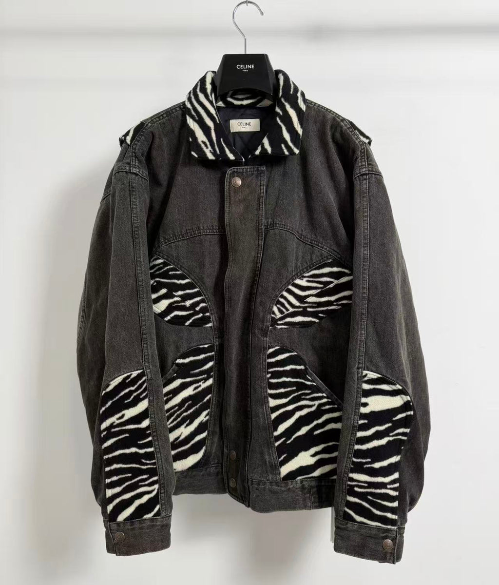 Celine 21FW Faded Black&Zebra Panel Denim Jacket