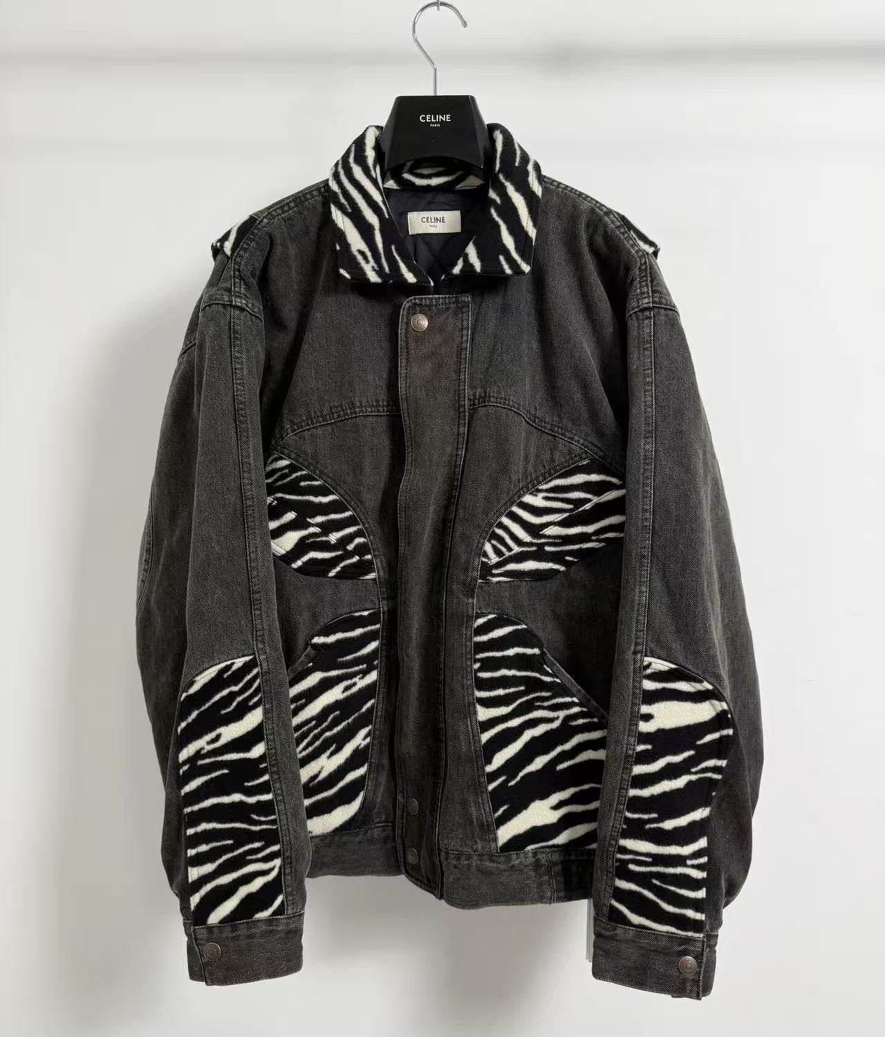 Celine 21FW Faded Black&Zebra Panel Denim Jacket