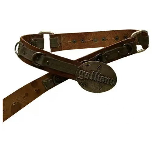 John Galliano Brown Leather Logo Belt