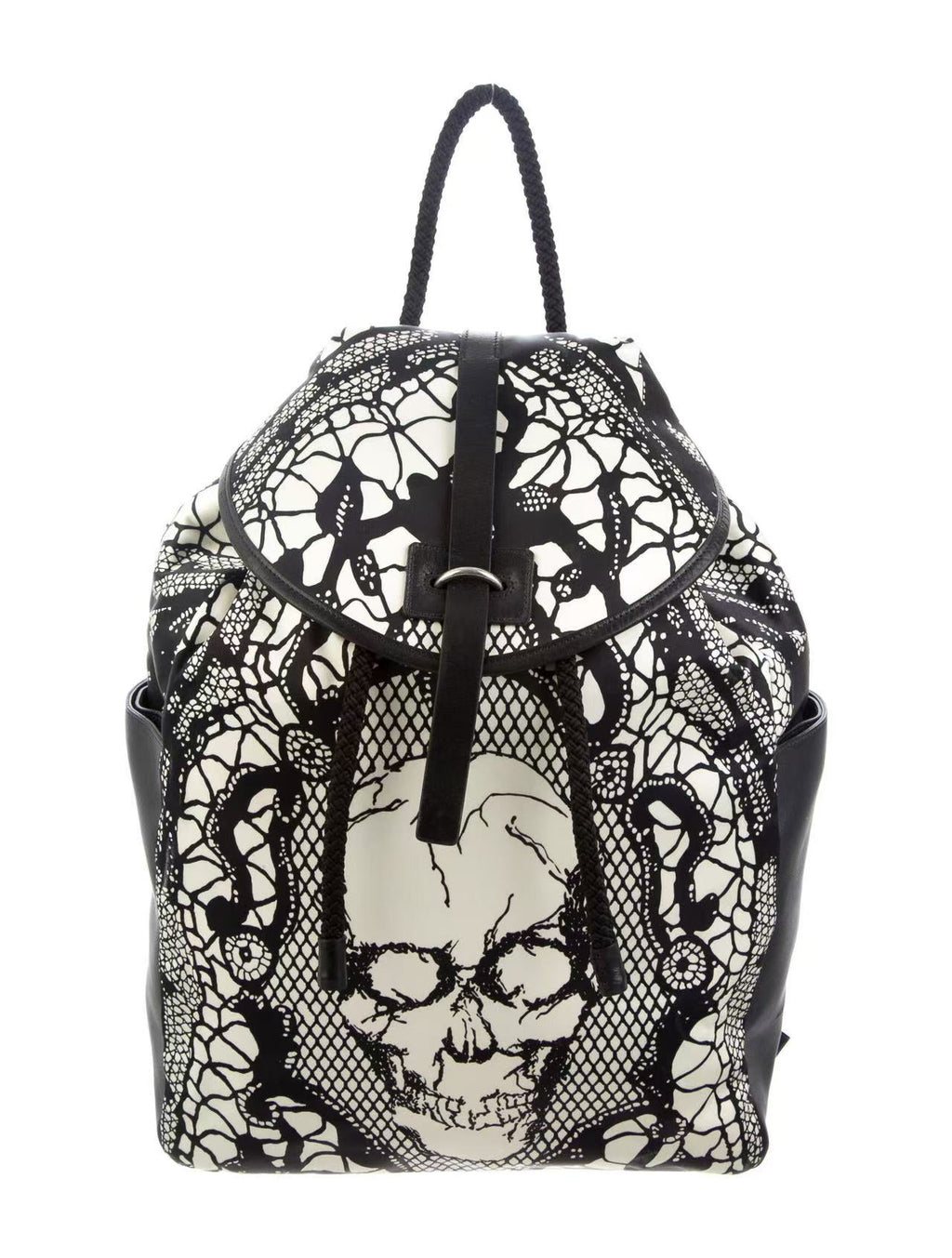 Alexander Mcqueen 14SS Skull Lace‑Print Drawstring Backpack