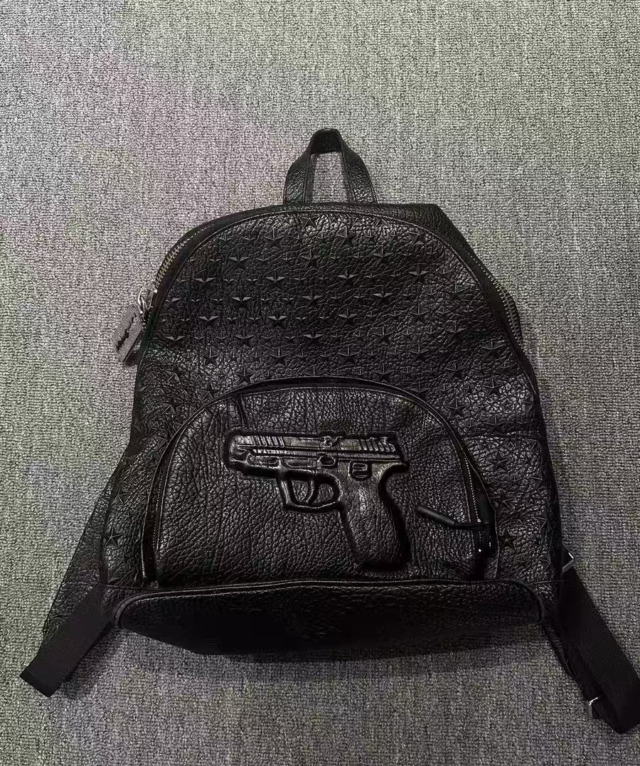 Philipp Plein Star Deboss Pistol Embossed Black Leather Backpack