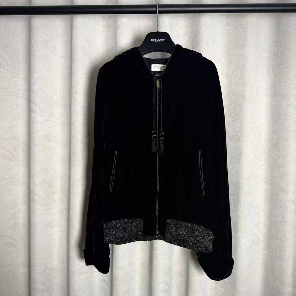 Saint Laurent 20SS Tasselled Velvet Hooded Jacket