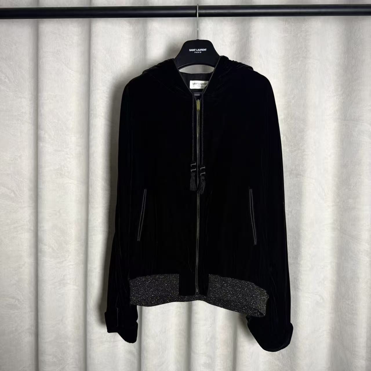 Saint Laurent 20SS Tasselled Velvet Hooded Jacket