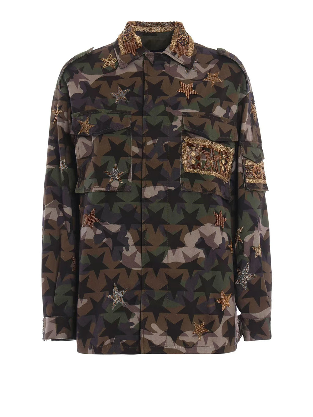 Valentino Star Embroidered Camouflage Field Jacket