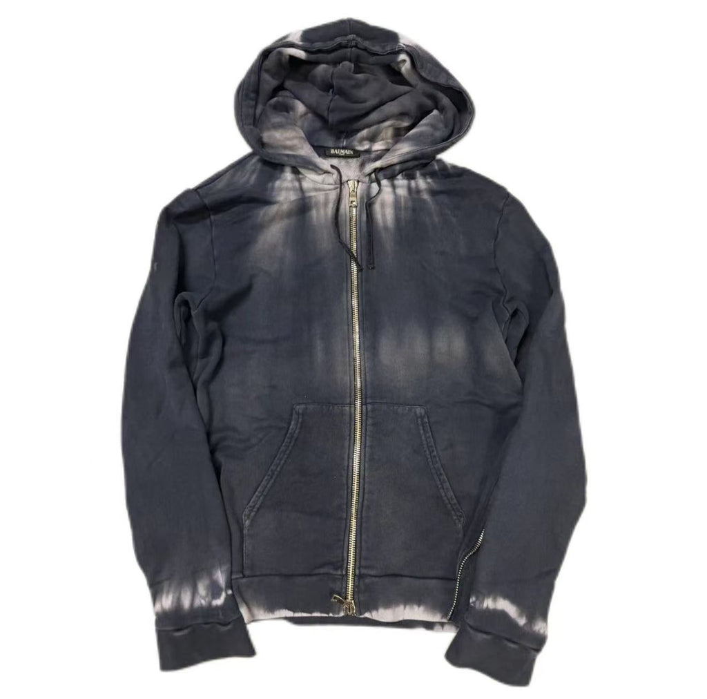 Balmain Navy Tie‑Dye Double Zip Side Zipper Hoodie