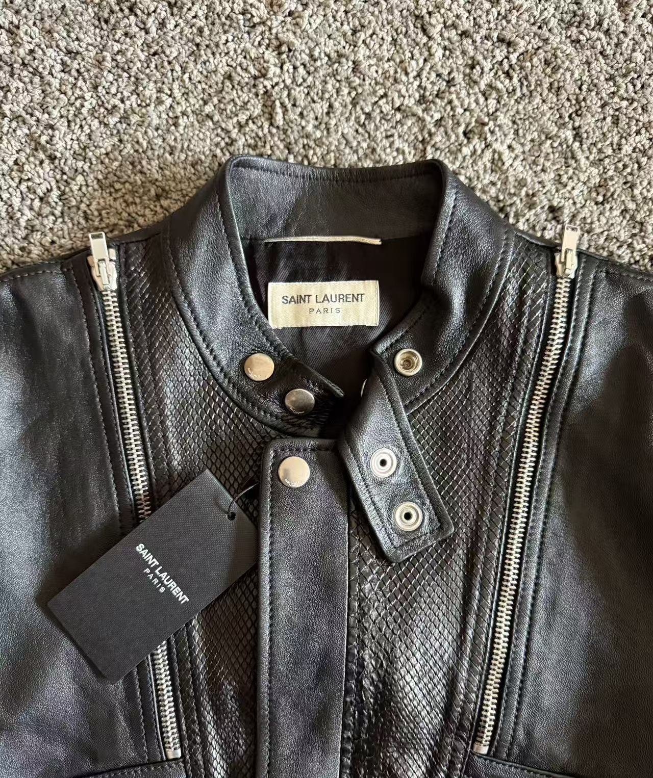 Saint Laurent 15fw Python-Trimmed Leather Jacket