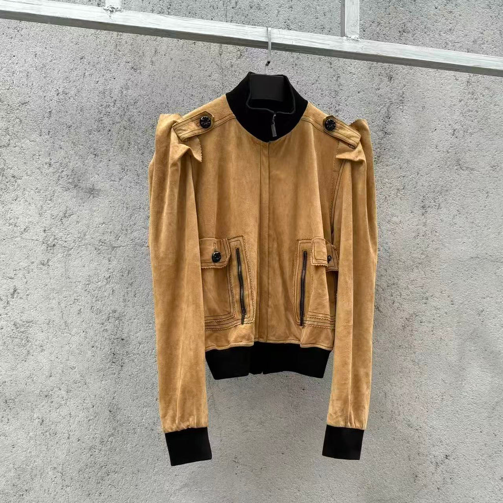 Fendi by Karl Lagerfeld Archive 00s Suede Leather Zip-up Bomber Jacket