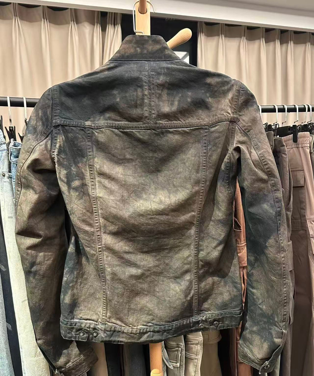 Rick Owens 15SS Batik Dark Dust Zip Collar Wax Denim Jacket