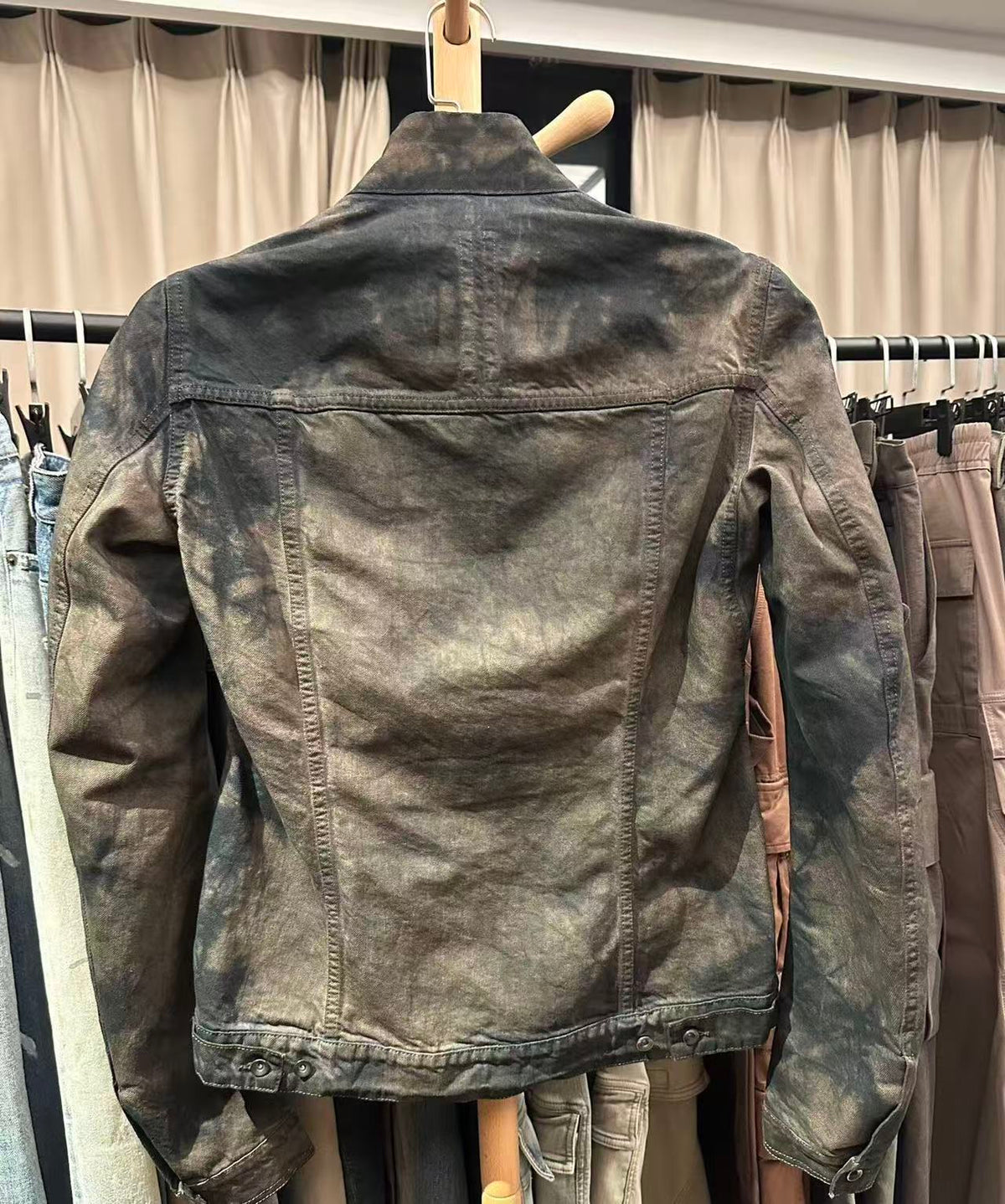 Rick Owens 15SS Batik Dark Dust Zip Collar Wax Denim Jacket
