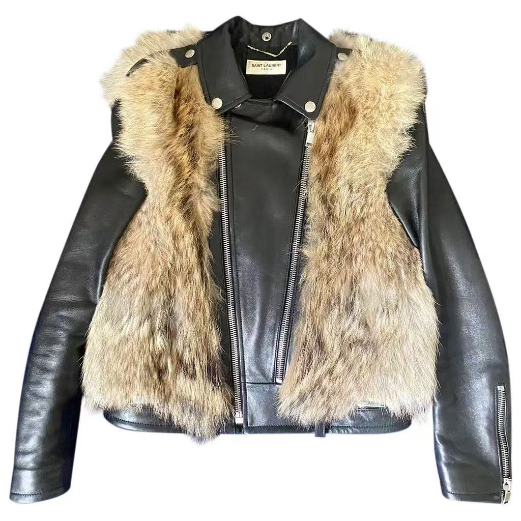 Saint Laurent 14AW Fur Leather Biker Jacket