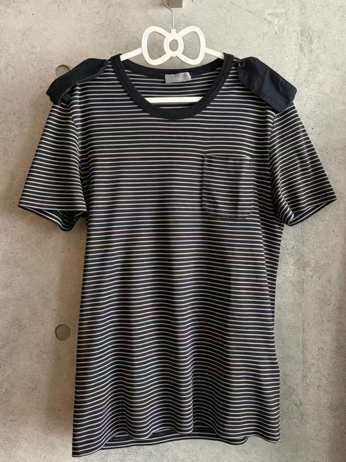 Dior Homme 07SS Epaulets Striped Pocket Tee