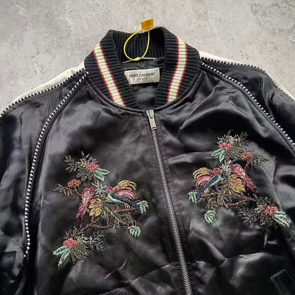 Saint Laurent 19FW Floral Embroidered Teddy Jacket