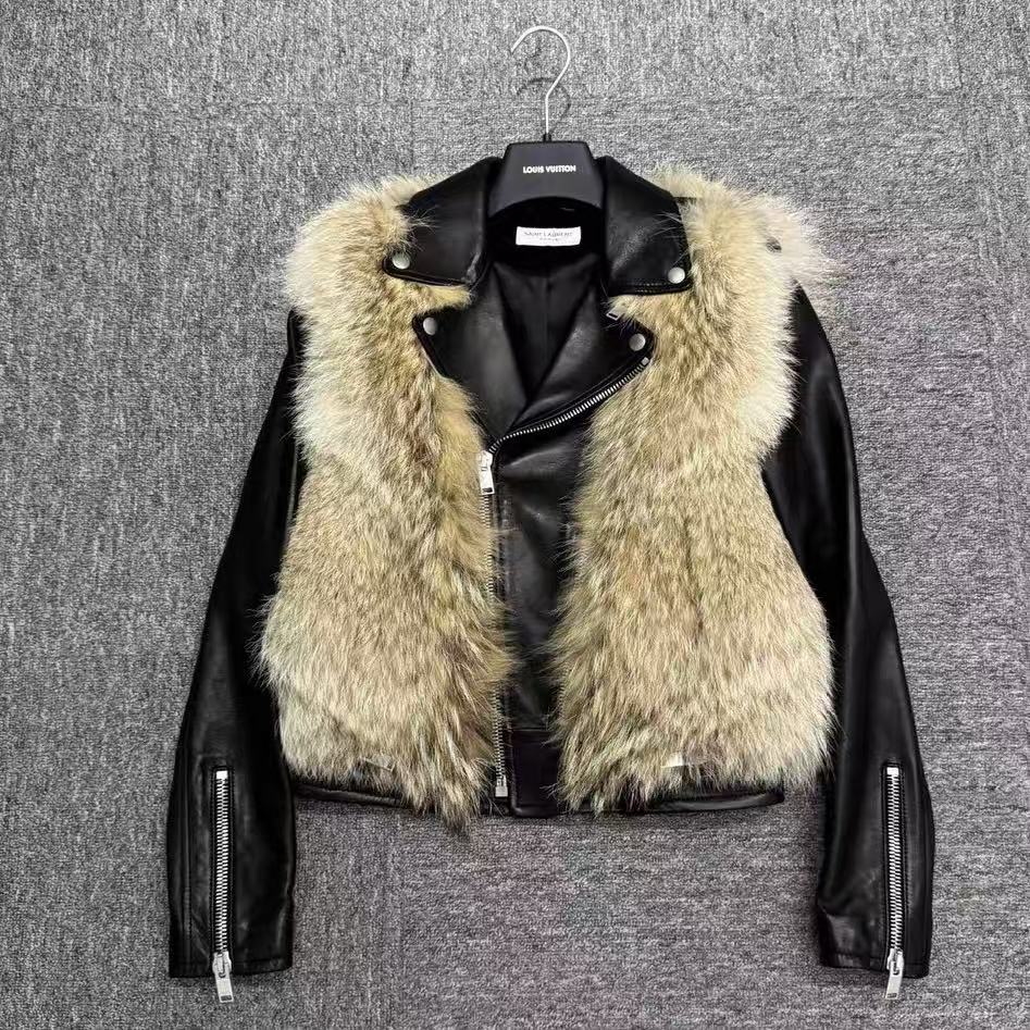 Saint Laurent 14AW Fur Leather Biker Jacket