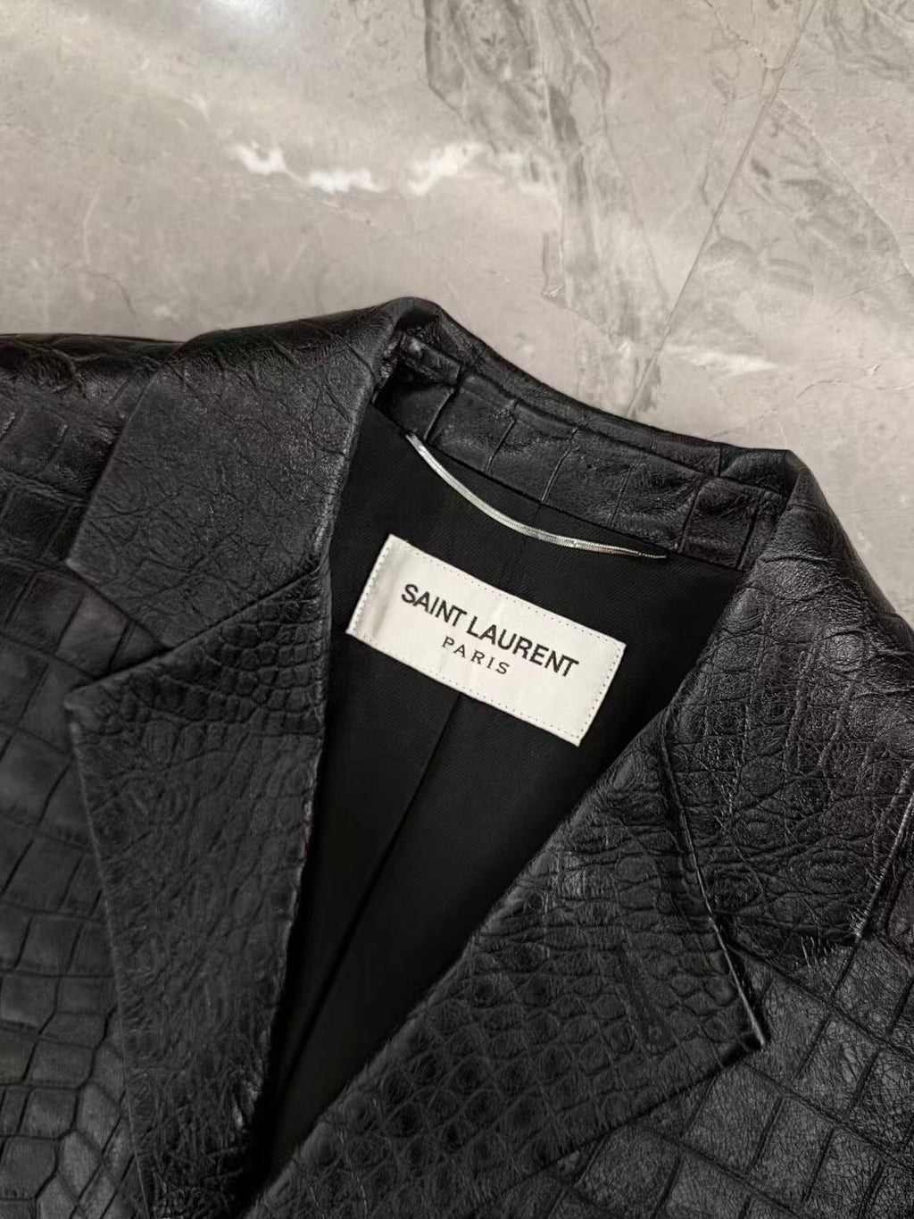 Saint Laurent 15FW Croc-Embossed Leather Coat