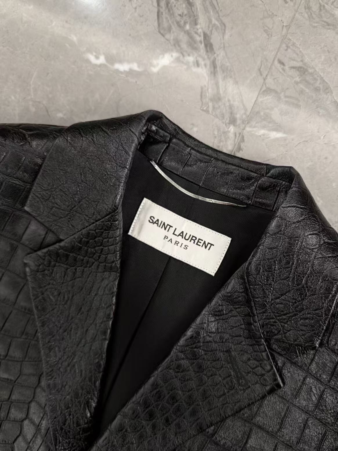 Saint Laurent 15FW Croc-Embossed Leather Coat
