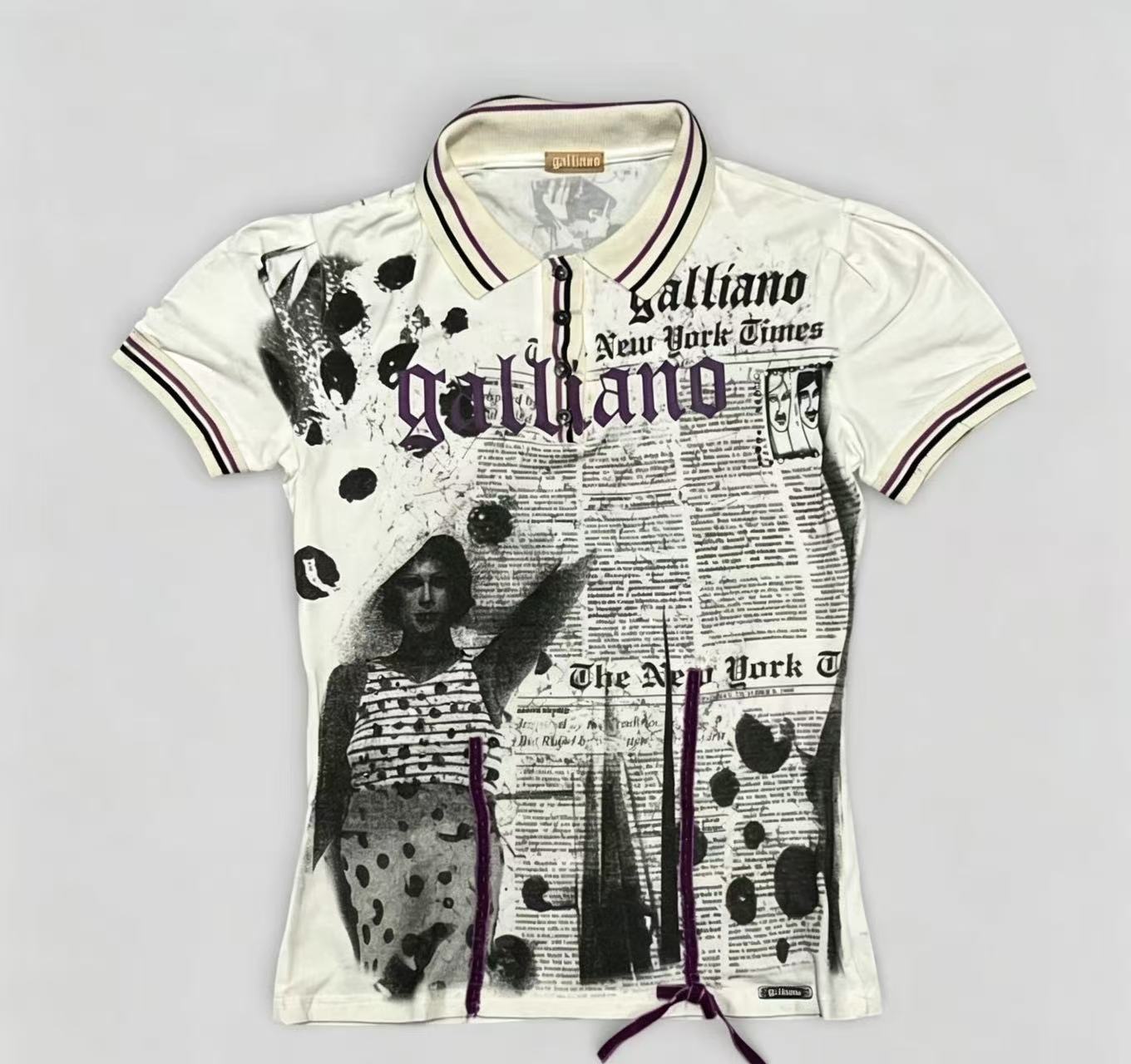 John Galliano Newspaper Print Short Sleeve Polo