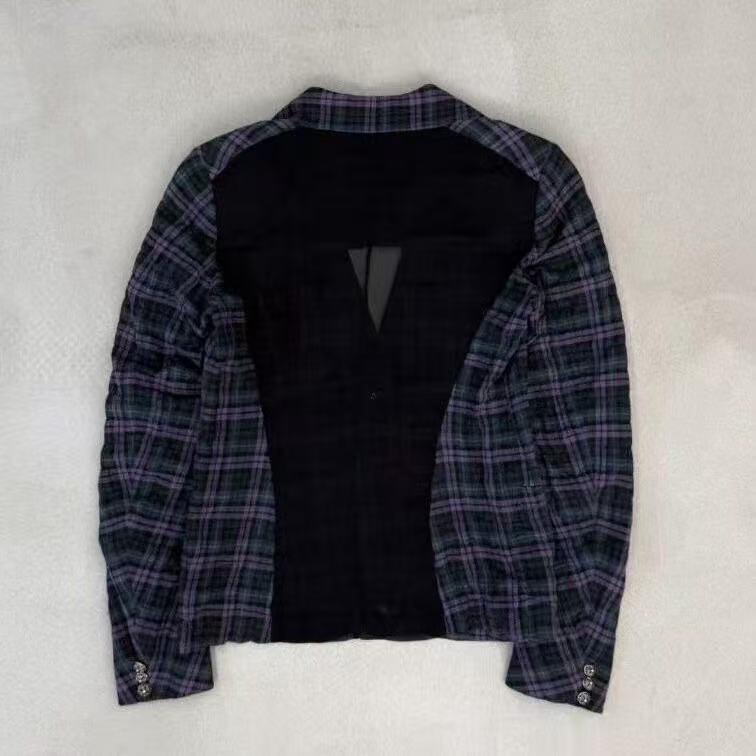 Chrome Hearts No‑Collar Tartan Check Blazer