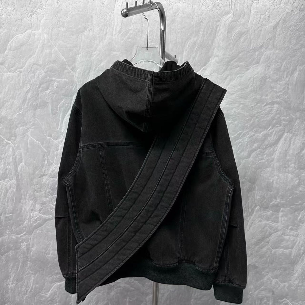 Louis Vuitton By Virgil Abloh 19FW Zip Throw Denim Hoodie With Sash And Patch