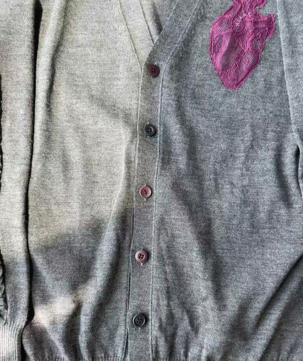 Undercover 13AW Heart Embroidered Lace Knit Cardigan