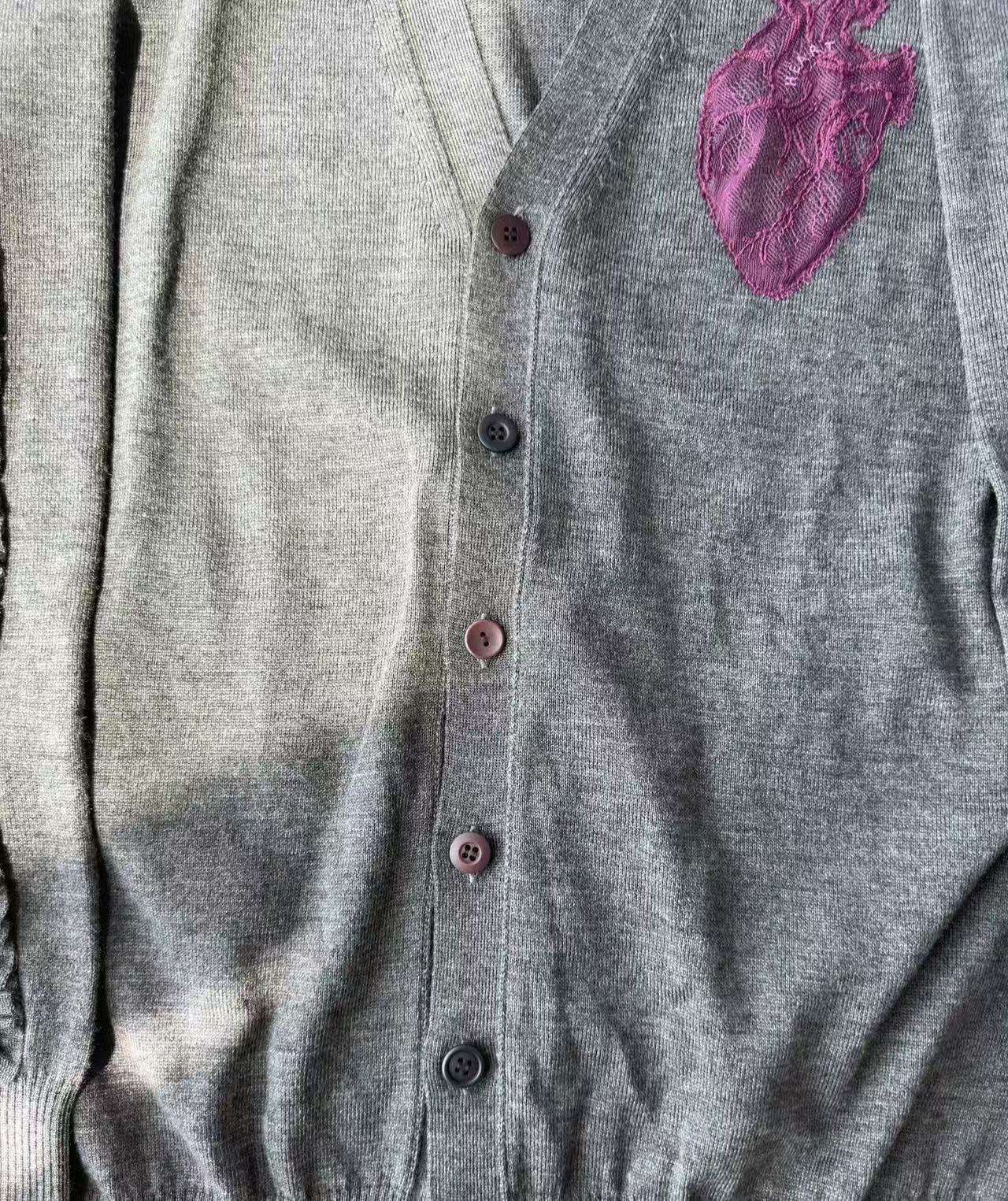 Undercover 13AW Heart Embroidered Lace Knit Cardigan