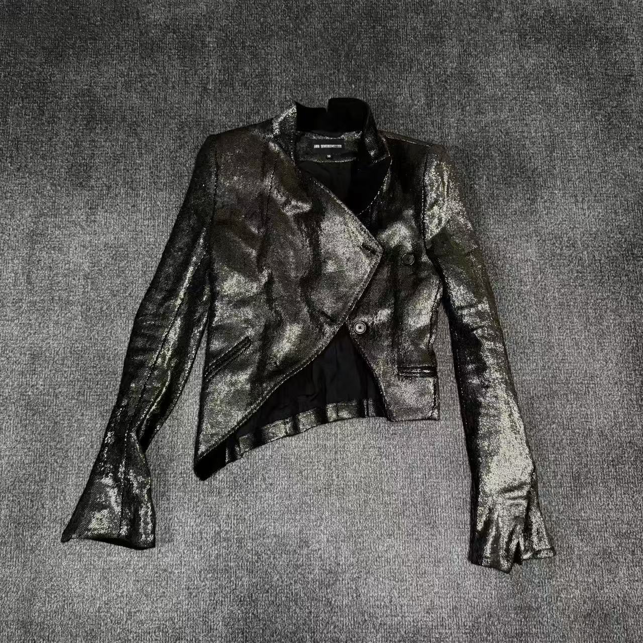 Ann Demeulemeester 16AW Asymmetric Metallic Linen-Blend Jacket