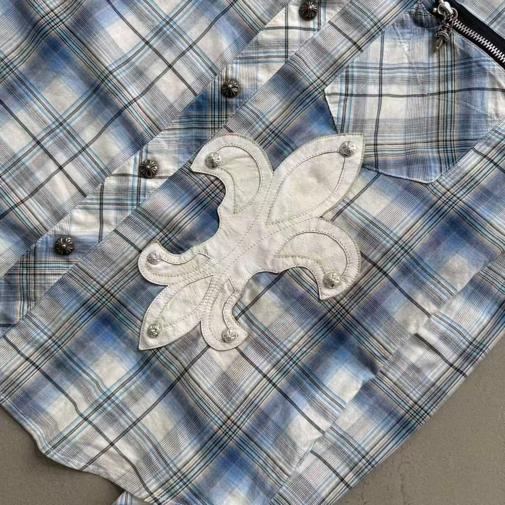 Chrome Hearts Fleur de Lis Patch Dagger Zip Flannel Shirt
