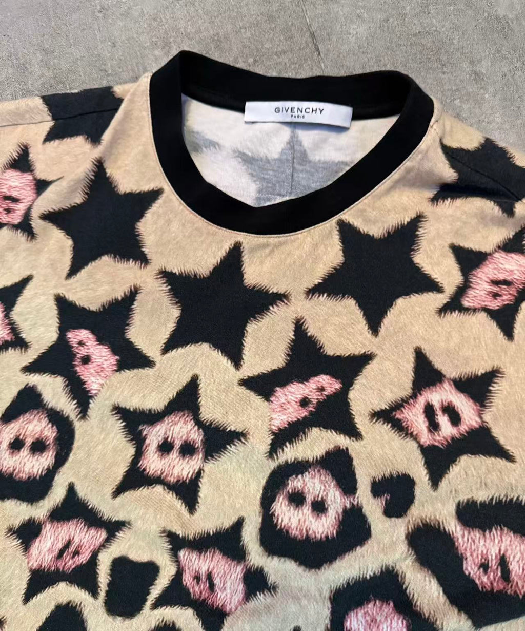 Givenchy 16ss Leopard Print Pig Nose Star Short-Sleeve T-Shirt
