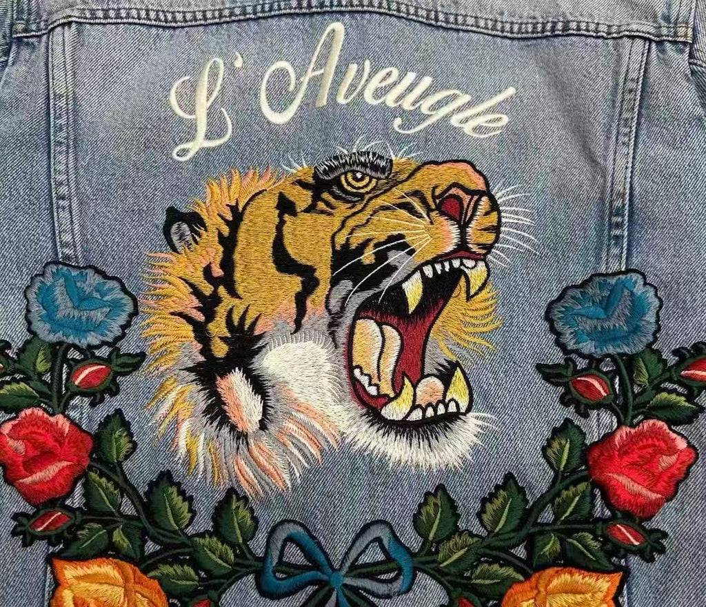 Gucci 16AW L'Aveugle Par Amour Tiger Embroidered Denim Jacket
