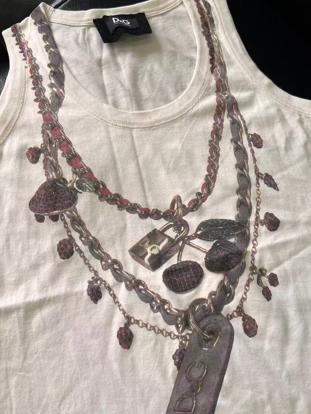 Dolce&Gabbana 02SS Trompe-l'œil Cherry Chain Print Tank Top