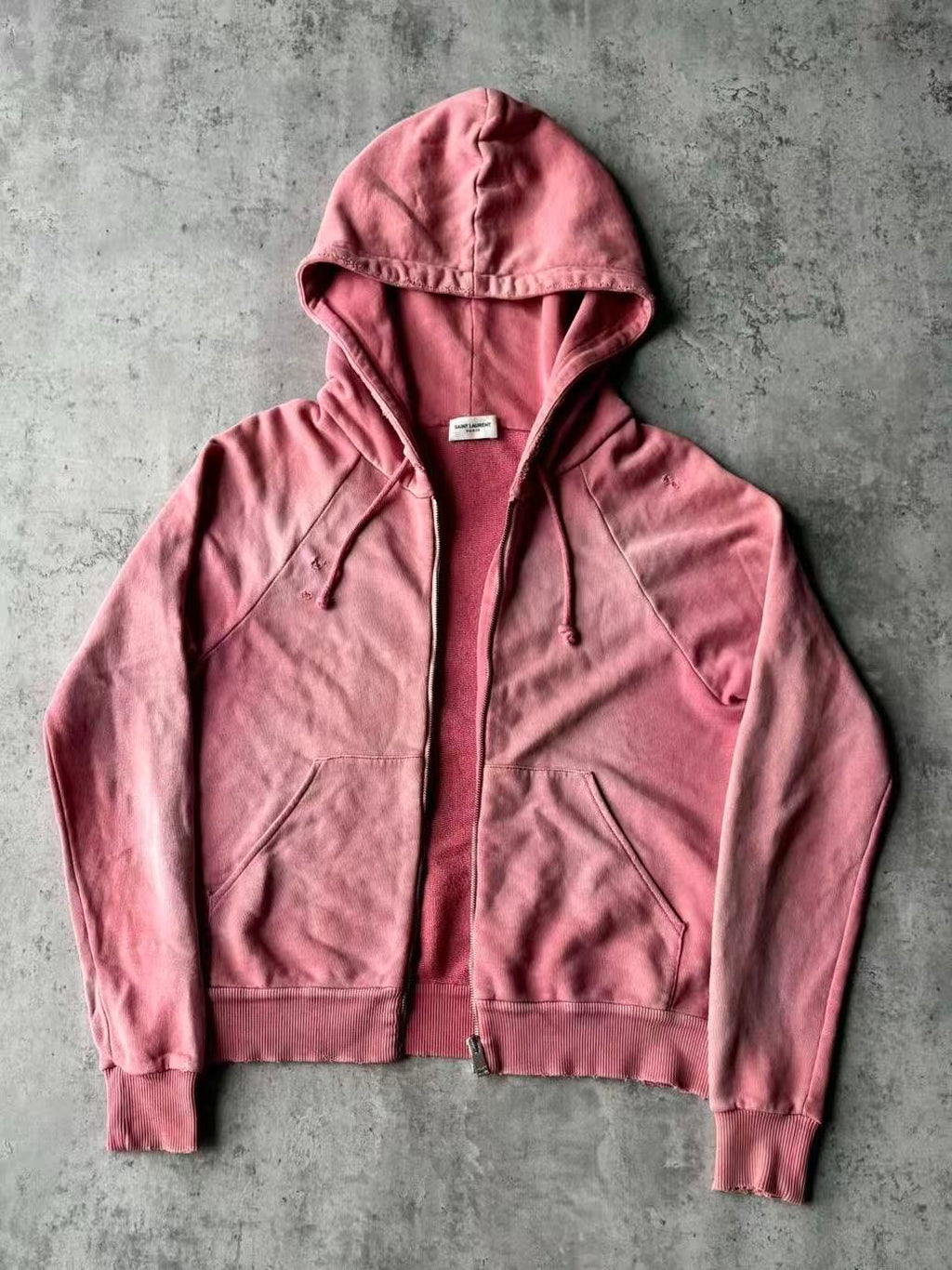 Saint laurent 16SS Washed Pink Distressed Zip‑Up Hoodie