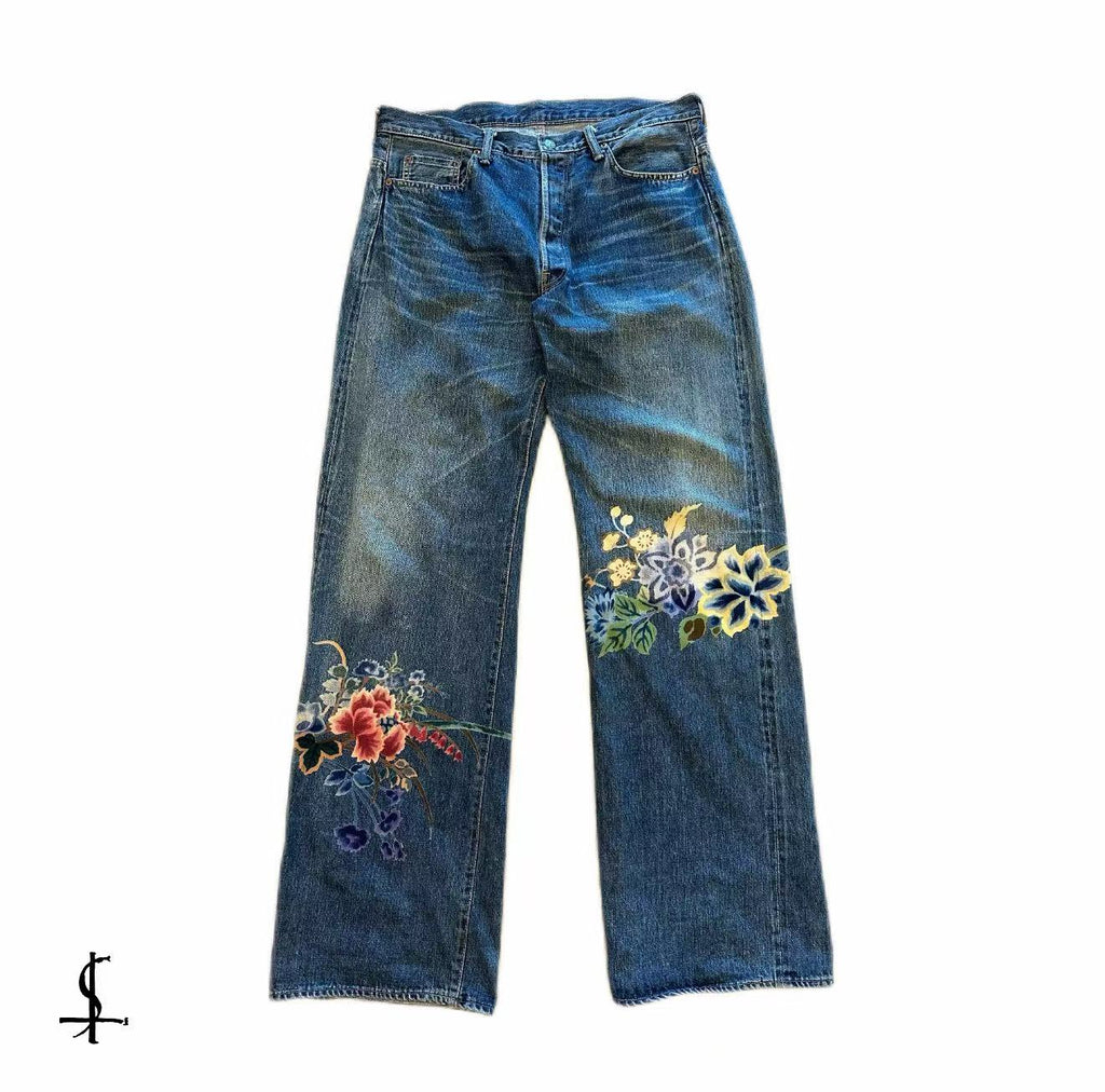 Yohji Yamamoto 02AW Hand Painted Floral Denim