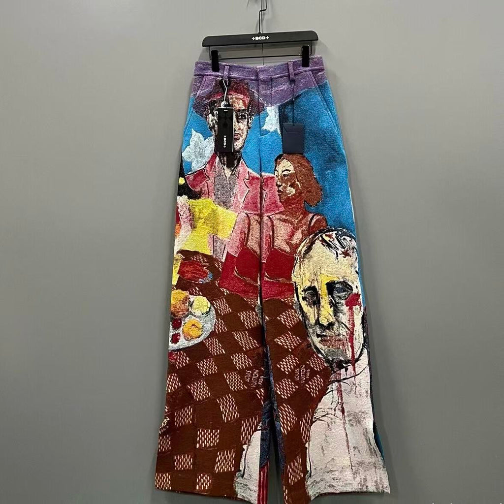 Louis Vuitton 23FW Multi-Color Artistic Print Wide-Leg Casual Pants