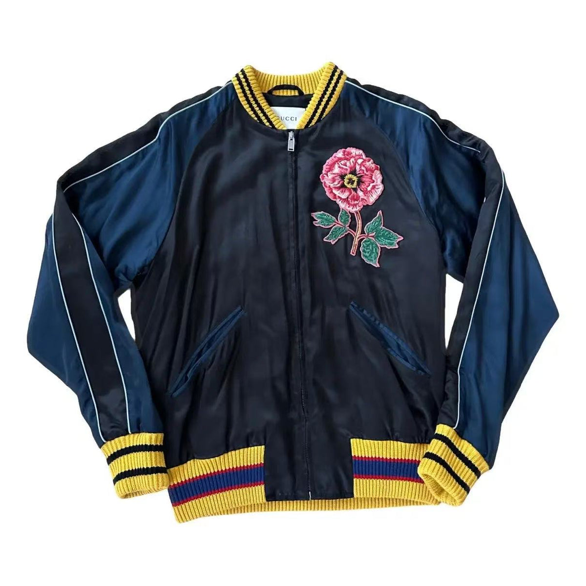 Gucci 16FW Blind For Love Snake Bee Floral Embroidered Satin Bomber Jacket