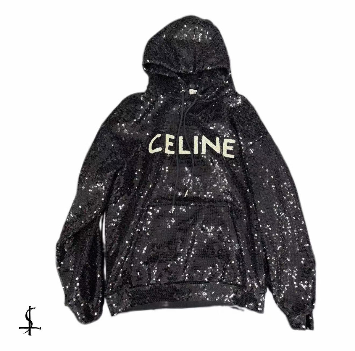 Celine by Hedi Slimane 19AW Sequin Logo Hoodie