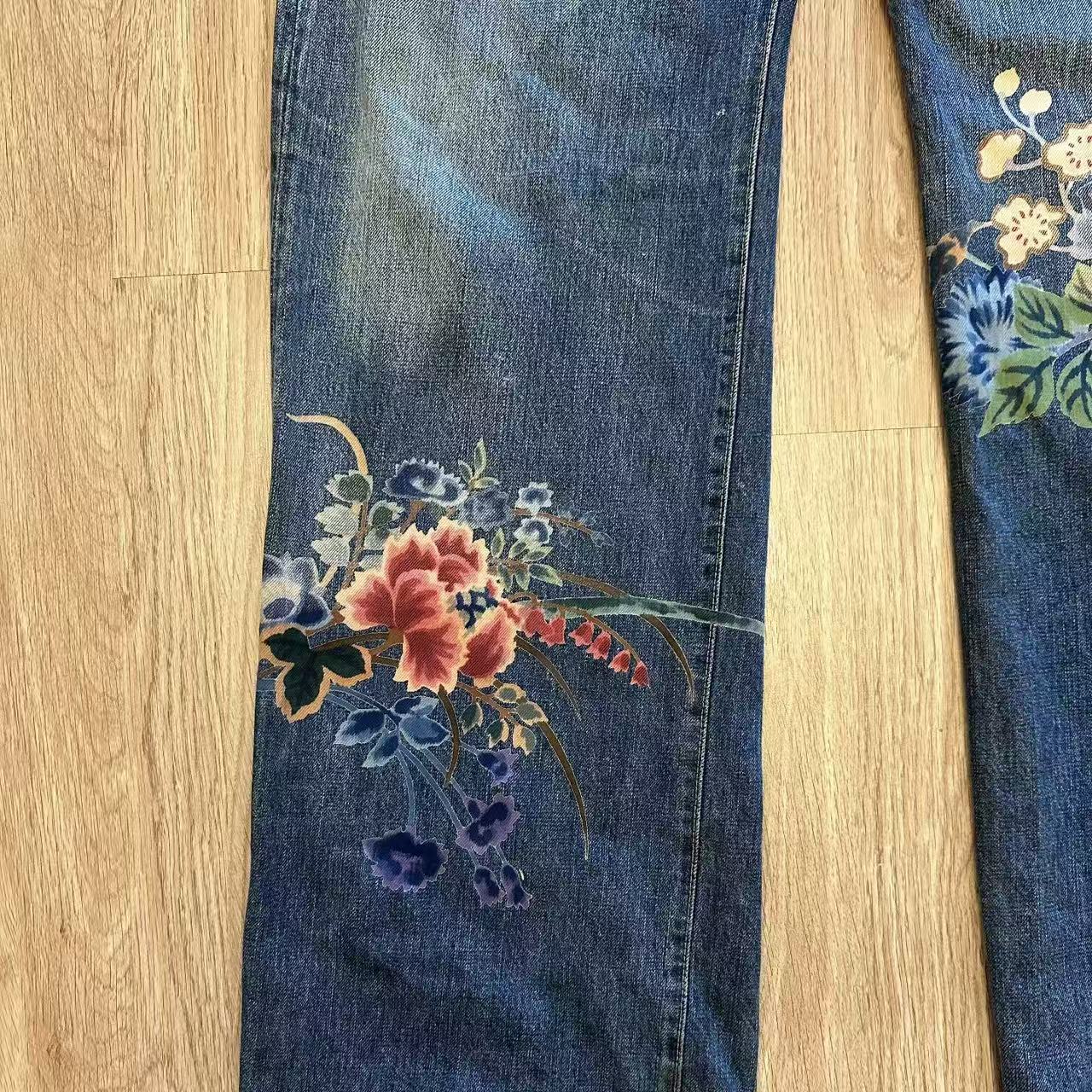 Yohji Yamamoto 02AW Hand Painted Floral Denim