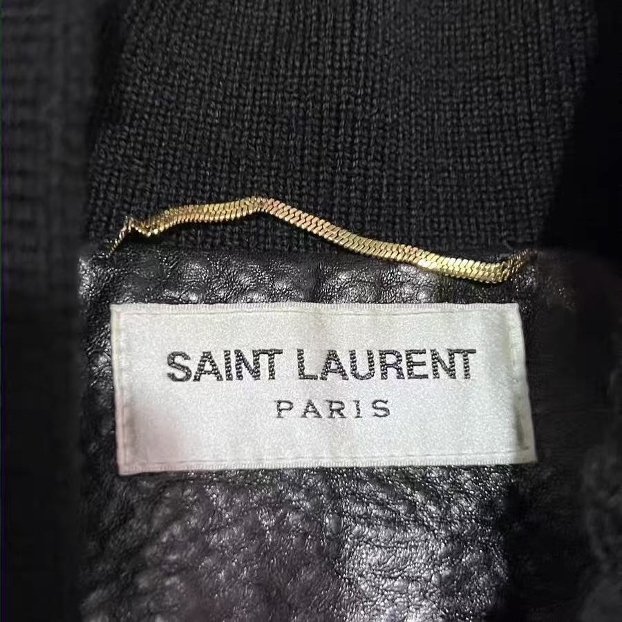 Saint Laurent 17FW Navajo Fringe Leather Teddy Varsity Jacket
