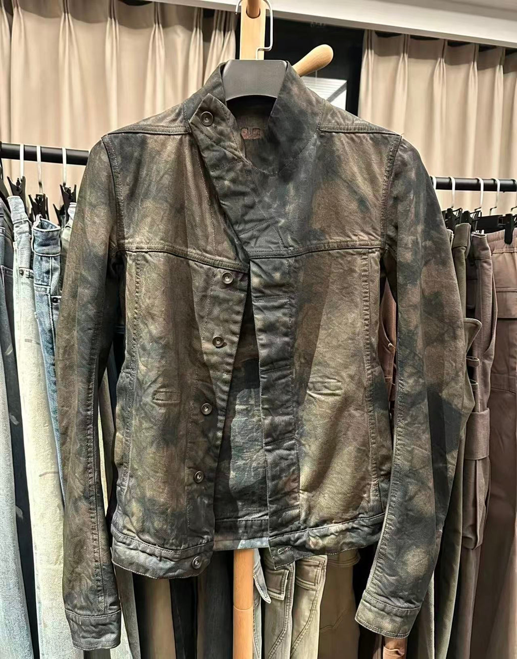 Rick Owens 15SS Batik Dark Dust Zip Collar Wax Denim Jacket