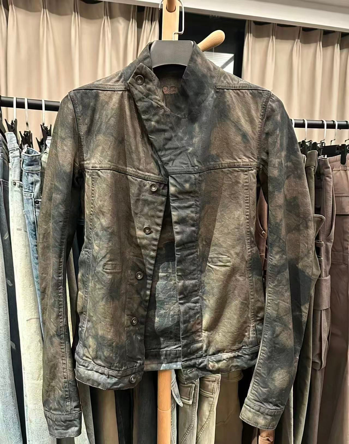 Rick Owens 15SS Batik Dark Dust Zip Collar Wax Denim Jacket